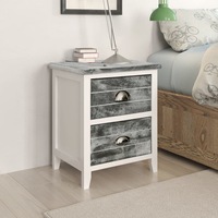 Nightstand Grey and White 38x28x45 cm Paulownia Wood vidaXL