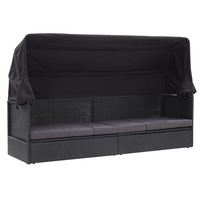 Outdoor Sofa Bed with Canopy Poly Rattan Black vidaXL