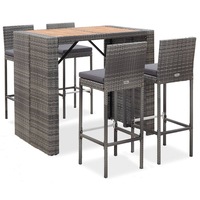 5 Piece Outdoor Bar Set Poly Rattan and Acacia Wood Grey vidaXL