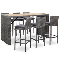 7 Piece Outdoor Bar Set with Cushions Poly Rattan Grey vidaXL