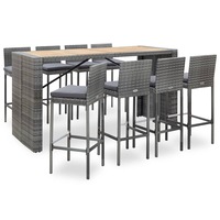 9 Piece Outdoor Bar Set Poly Rattan and Acacia Wood Grey vidaXL