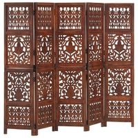 Hand Carved 5-Panel Room Divider Brown 200x165 cm Solid Mango Wood vidaXL