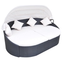 Outdoor Lounge Bed with Canopy Poly Rattan Black vidaXL