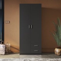 2 Door 2 Drawer Multi-purpose Wardrobes 180cm High Quality Cupboard Black Oak White