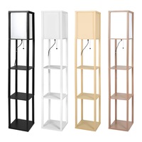 Emitto LED Floor Lamp Tripod Corner Storage Shelf Stand Reading Light Wooden