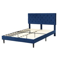 Levede Queen Bed Frame Wooden Velvet Mattress Base Platform Adjustable Headboard