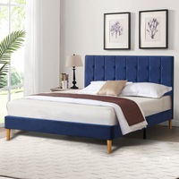 Levede Bed Frame Queen Size Mattress Base Platform Wooden Velvet Headboard Blue