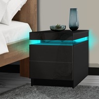 Levede Bedside Tables Side Table 2 Drawers RGB LED High Gloss Nightstand Cabinet