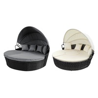 Levede Day Bed Daybed Sofa Outdoor Furniture Wicker Round White Canopy Pillow
