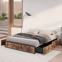 Levede Bed Frame Double Queen King Industrial Wooden Metal Mattress Base Drawers