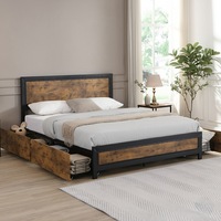 Levede Bed Frame Industrial Double Queen Mattress Base Wood (4 Drawers Optional)