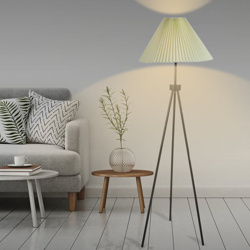 Emitto Modern Tripod Floor Lamp Linen Fabric Lampshade Home Decor Reading Beige