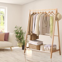 Levede Clothes Rack Wooden Wardrobe Garment Coat Hanging Rail Shoe Storage 120cm