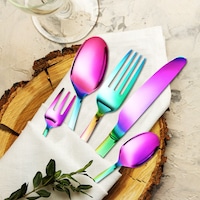 Stainless Steel Cutlery Set Glossy Knife Fork Spoon Teaspoon Child Rainbow 30pcs