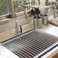Toque Stainless Steel Dish Drying Rack Over Sink Kitchen Foldable RollUp Mat