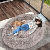 TheNapBed 1.8m Human Size Pet Bed Fluffy Calming Washing Napping Mattress Brown