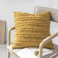 Cotton Linen Boho Fringe Cushion Cover with Tassels Decoration ( Yellow / Grey / White / Navy / Linen , 45x45cm)