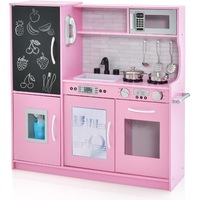 Wooden Kids Kitchen Toys Pretend Play Set Toddler Children Cooking Home Cookware - pink