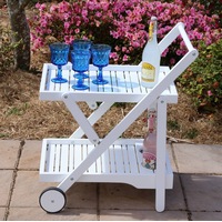 Drinks Trolley White Acacia Hardwood Foldable Outdoor or Indoor Foldable