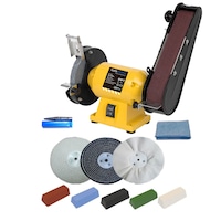 150mm Bench Grinder Linisher Sander with 11 Belts and 6" Metal Polishing Kit