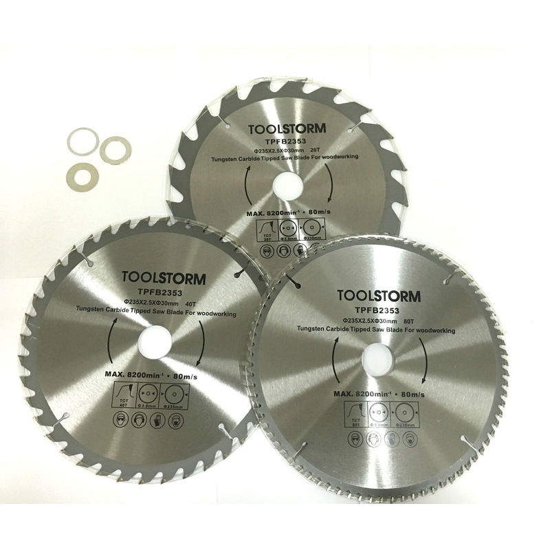 3PC CIRCULAR SAW BLADES 235MM 20T,40T,80T ARBOR 30MM-BUSH25.4/16/10TCT MITRESAW  Australia