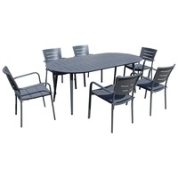 FurnitureOkay Cove 7-Piece Aluminium Outdoor Dining Setting - Charcoal
