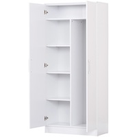 2 Door Broom Cupboard w Adjustable Shelves in White