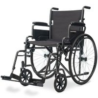 Equipmed 24 Inch Folding Wheelchair, XL Wide Design, 136kg Capacity, Park Brakes, Retractable Armrests, Dark Grey Hammertone