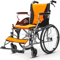 EQUIPMED Folding Aluminium Wheelchair, 20" Wheels, Park Brakes, 100kg Capacity, Orange