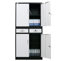 FORTIA Black/White 4 Door 2 Drawer Steel Stationery Office Storage Cabinet