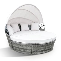 LONDON RATTAN 3PC Outdoor Day Bed, Sun Lounge Rattan Daybed Wicker Patio Furniture, Grey Off White