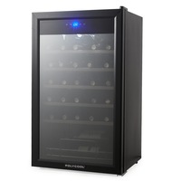 PolyCool 34 Bottle Wine Bar Fridge Glass Door Front Cooler Beer Chiller, Black