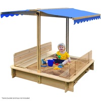 Rovo Kids Wooden Sand Pit with Canopy Cover, with Removable Sandpit Seats