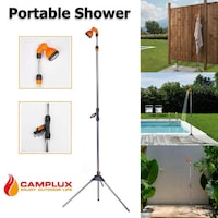 CAMPLUX 2200mm Portable Poolside Outdoor Shower, with on/off Valve and Tripod Stand Camping Shower, Freestanding Shower Stand, Adjustable shower head compatible with most of the outdoor water heaters