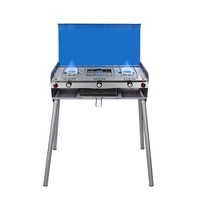 CAMPLUX 3 Burners Portable Gas Stove, Outdoor Camp Cooker with Foldable Legs, Camping Stove with Adjustable BBQ Barbecue Grill, Windproof Design Cooking Zone with Drip Tray, Side Carrying Handle