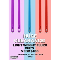 CLEARANCE Light Weight Pool Billiard Snooker Cues Set of 5 BLUE RED PURPLE