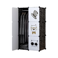 SOGA 6 Cubes Black Portable Wardrobe Divide-Grid Modular Storage Organiser Foldable Closet