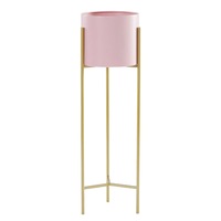 SOGA 2 Layer 60cm Gold Metal Plant Stand with Pink Flower Pot Holder Corner Shelving Rack Indoor Display