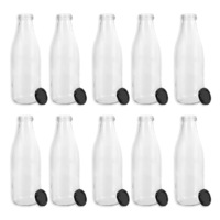 10x Lemon & Lime 1L Glass Milk Bottle Container Storage w/ Screw Top Lid Assort