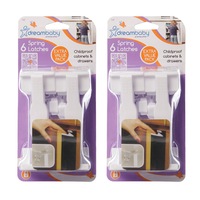 12x Dreambaby 9cm Spring-Loaded Safety Latches For Cupboards/Top Drawers White