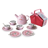 18pc Kaper Kidz Children's Floral Tin Tea/Teacup Set In Picnic Basket 3y+