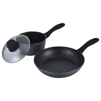 2pc StoneDine Plus 24cm Round Frypan/16cm Sauce Pan Non-Stick Cookware Set Black