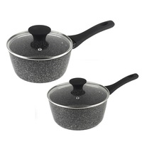 2PK Salter 16/20cm Non-Stick Megastone Saucepan w/ Glass Lid Combo Set