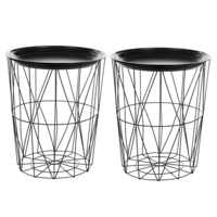 2x Boxsweden Toska Wire 46cm Storage Basket/Holder w/ Metal Top Side Table Black