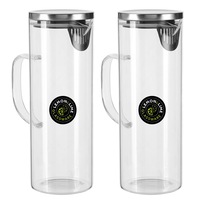 2x Lemon & Lime 1.8L 28cm Glass Cold/Drinks/Juice/Water Fridge Jug/Pitcher w/Lid