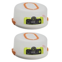 2x Lemon & Lime 30cm Round Plastic Cake/Dessert Container Box Holder/Lid Assort