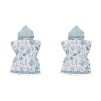 2x LVD Microfibre Kids Poncho Absorbent w/ Bag & Hood Marine Pattern 70cm Ocean