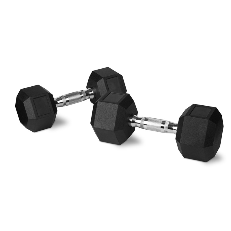 2x Rubber Hex Hexagonal Dumbbell Pair 10kg w/ Chromed Grip Home Gym Workout Set Australia