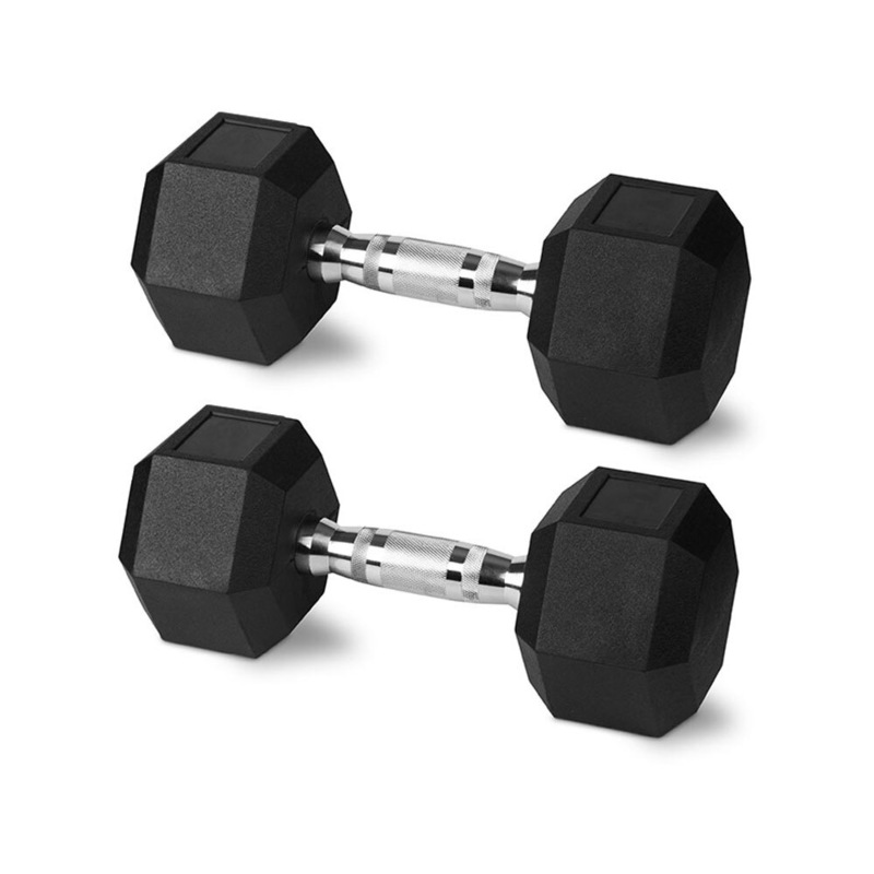 2x Rubber Hex Hexagonal Dumbbell Pair 2kg w/ Chromed Grip Home Gym Workout Set Australia