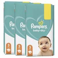 3x 66pc Pampers Baby Dry Overnight 12hr Nappies Unisex Diapers Size 3 6-10kg